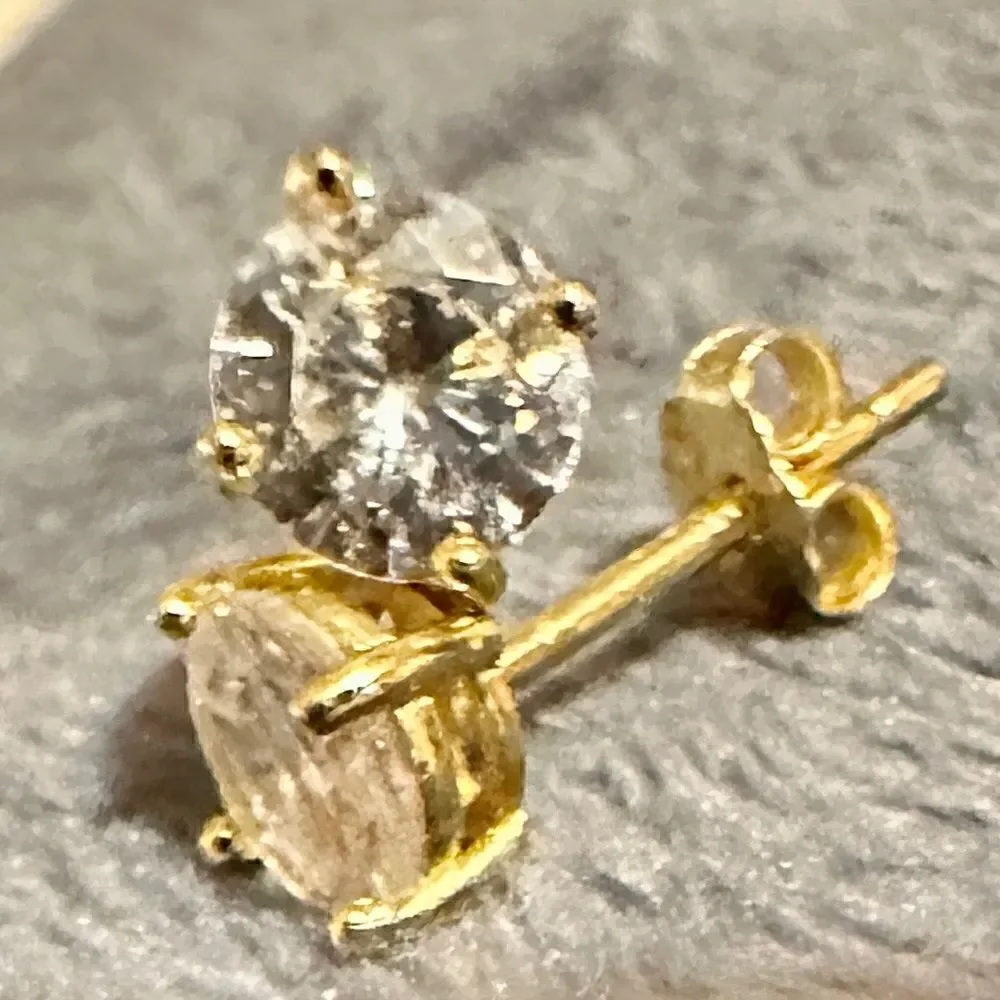Children’s 925 Gold Zirconia Stud Earrings – One Missing Back